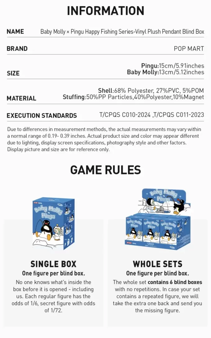 Baby Molly × Pingu Happy Fishing Series-Vinyl Plush Pendant Blind Box