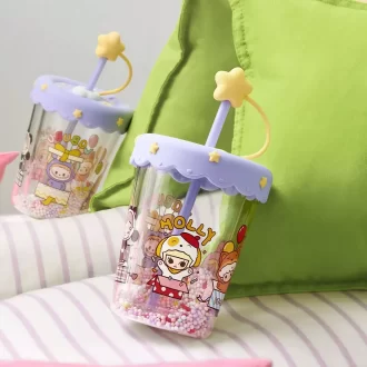 POP BEAN Pajama Party Double Layered Shaking Straw Cup