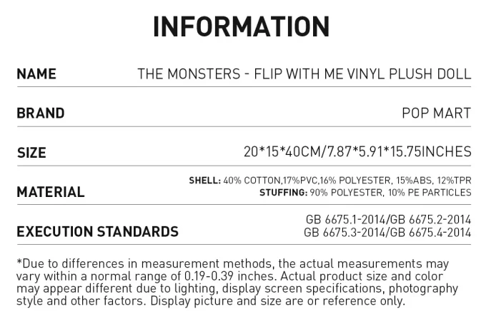 THE MONSTERS – FLIP WITH ME Vinyl Plush Doll THE MONSTERS – FLIP WITH ME Vinyl Plush Doll